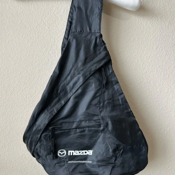 Crossbody Bag Backpack Over The Shoulder Sack Mazda Logo Black White Zipper - Picture 9 of 9